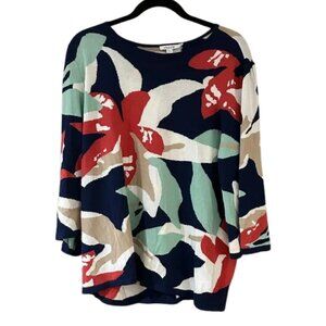 Chico’s Navy Floral Long Sleeve Top – Women’s Bold Tropical Print Blouse